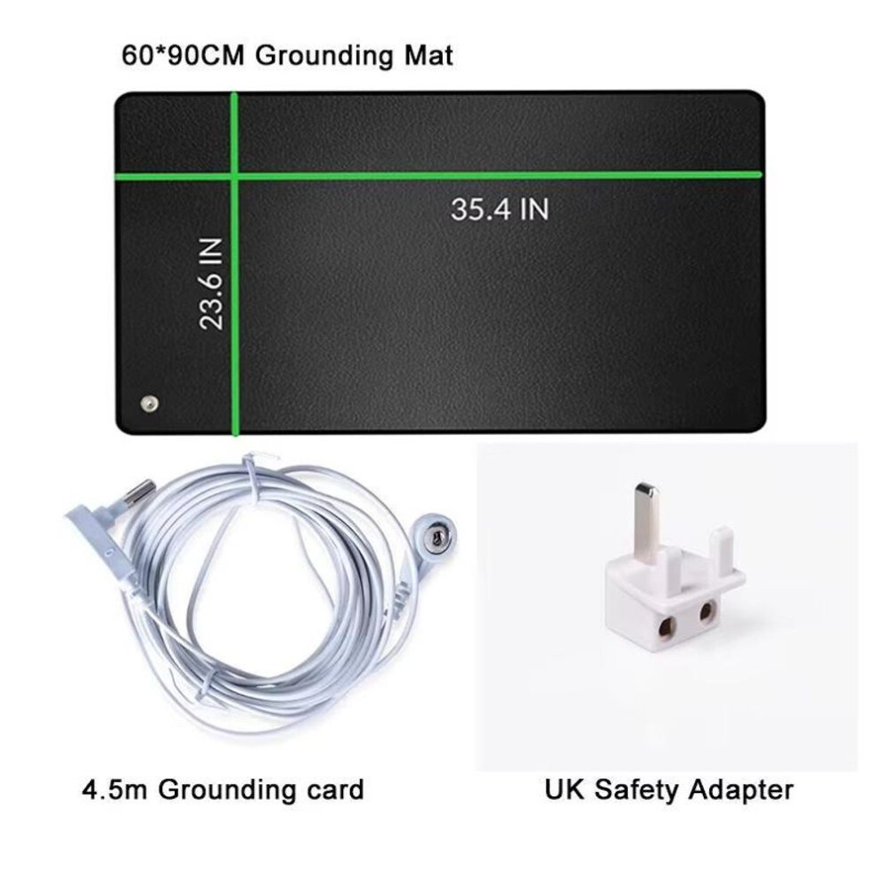 (black, UK Plug) Grounding Mat Kit, 24'' X 35" Earth Therapy Mat, Yoga & Sleep Mat, Improve Sleep, Energy, Pain Relief, Inflammation, Wellness, 15 Ft Cord Included