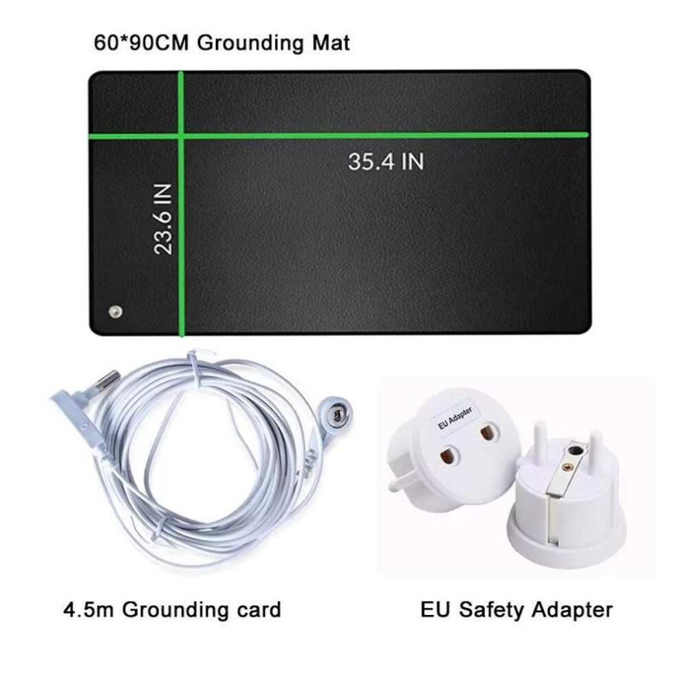 (black, EU Plug) Grounding Mat Kit, 24'' x 35" Earth Therapy Mat, Yoga & Sleep Mat, Improve Sleep, Energy, Pain Relief, Inflammation, Wellness, 15 Ft Cord Included