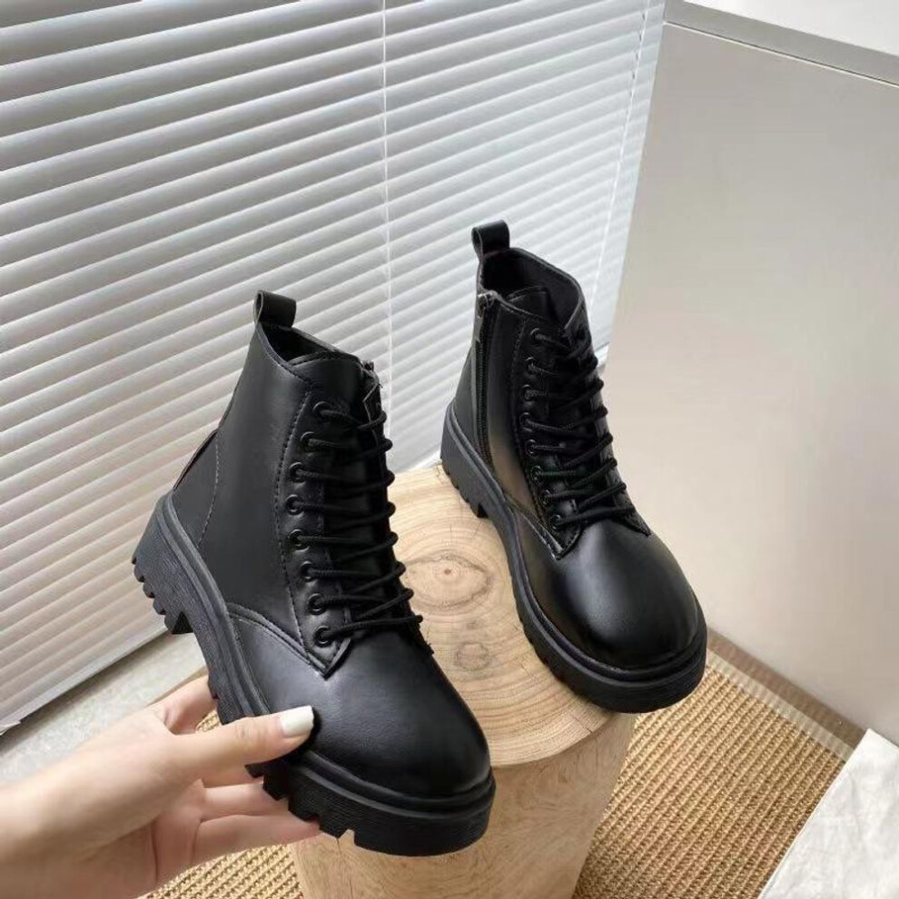 (black, 39) 2023 Autumn Women's Black Martin Platform Boots - Short & Stylish with Thick Soles