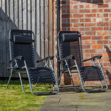 Set of 2 Multi Position Zero Gravity Relaxer Chair Sun Lounger in Black & Silver