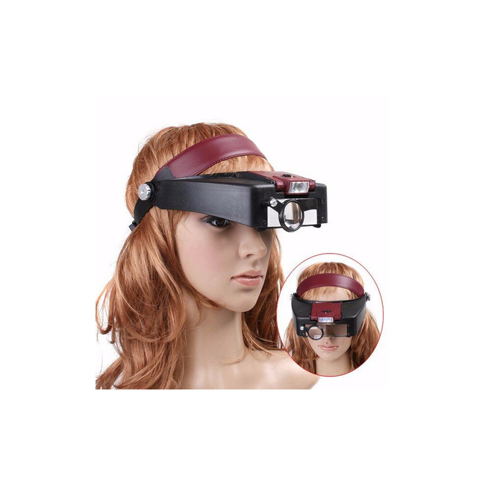 10X Lighted Magnifying Glass Headset Head Magnifier Adjustable-Headbrand