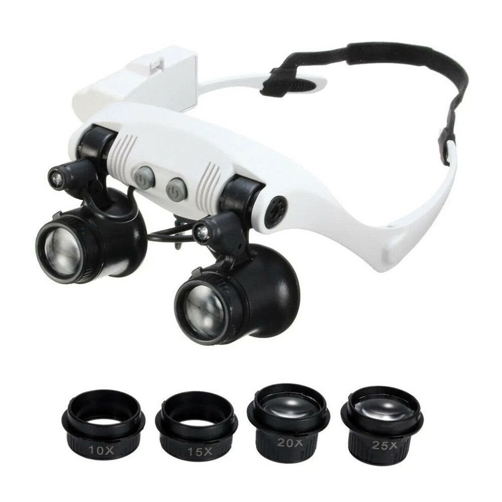 Greenzech Portable Head Wearing Magnifying Glass 10X 15X 20X 25X Led Double Eye Repair Magnifier Loupe