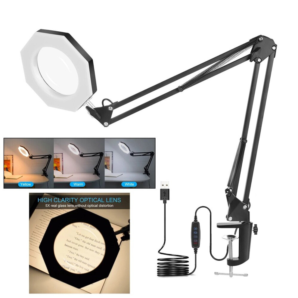 Greenzech Usb 5X Folding Magnifier Table Clamp Soldering Third Hand Tool 3 Colors Led Illuminated Lamp Magnifying Glass