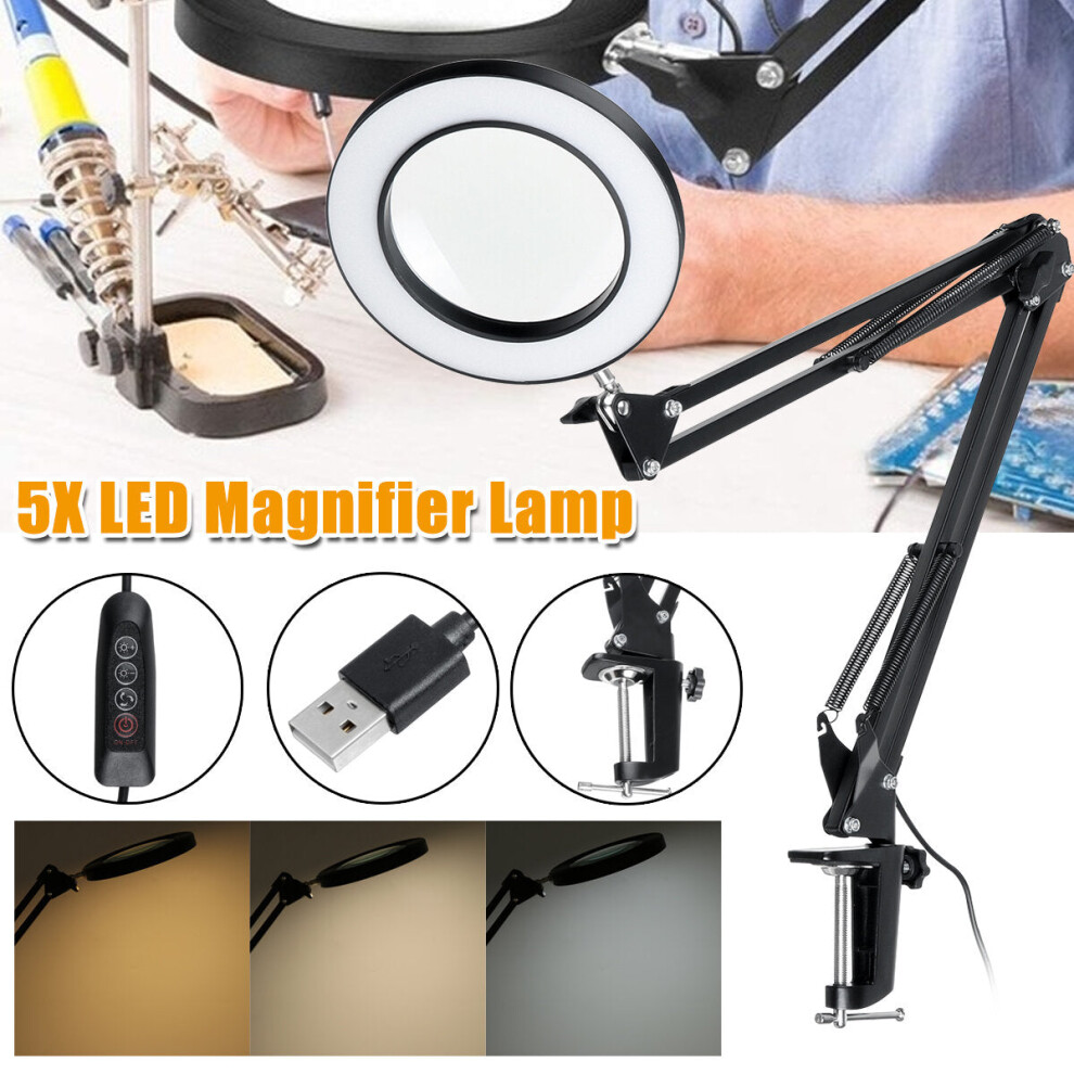 Greenzech Light 5X Magnifying Lamp Clamp Mount Led Magnifier Lamp Manicure Tattoo Beauty