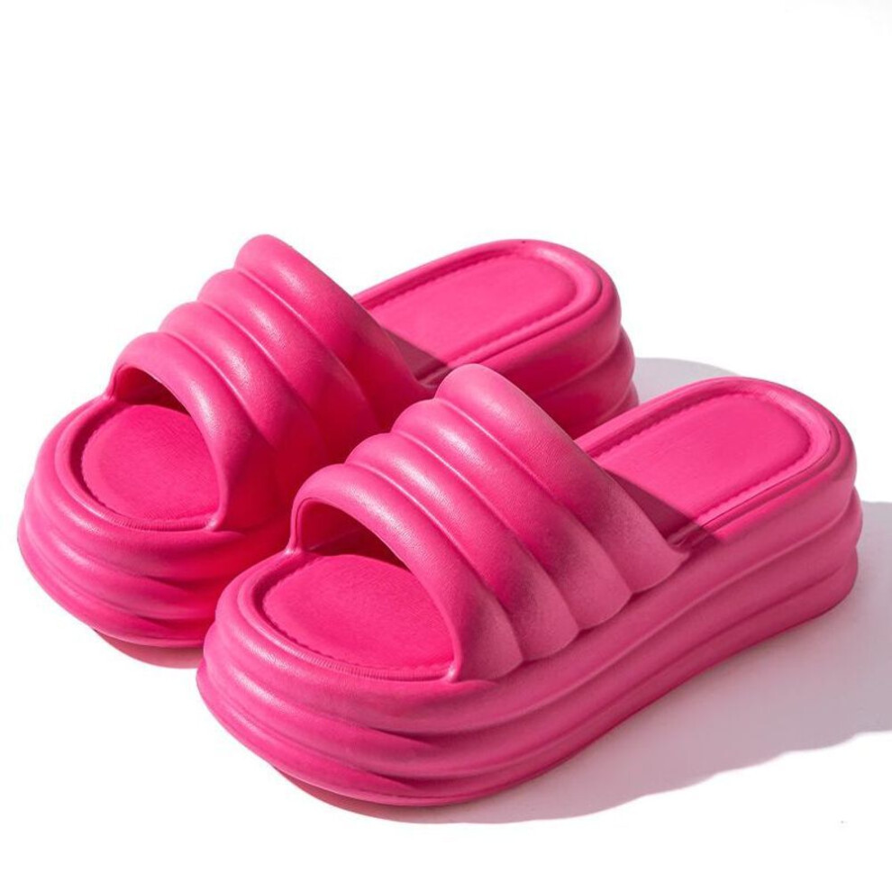 (rose red, 36-37) Increased Beach Slippers Women's Summer Home Bathroom Non-slip Thick-soled Silent Sandals Comfortable Bread Slippers