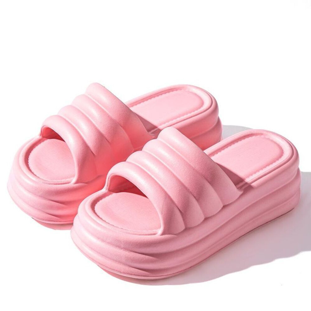 (pink, 38-39) Increased Beach Slippers Women's Summer Home Bathroom Non-slip Thick-soled Silent Sandals Comfortable Bread Slippers