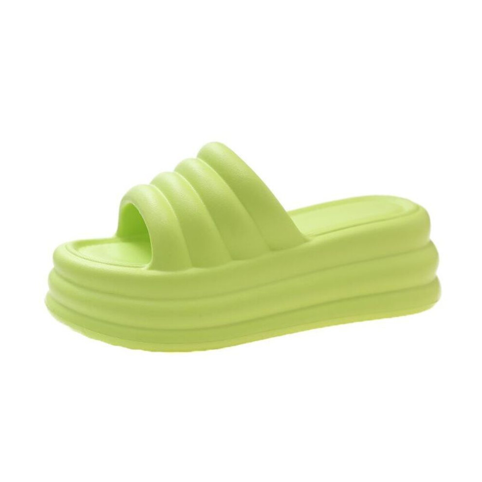 (fluorescence green, 36-37) Increased Beach Slippers Women's Summer Home Bathroom Non-slip Thick-soled Silent Sandals Comfortable Bread Slippers