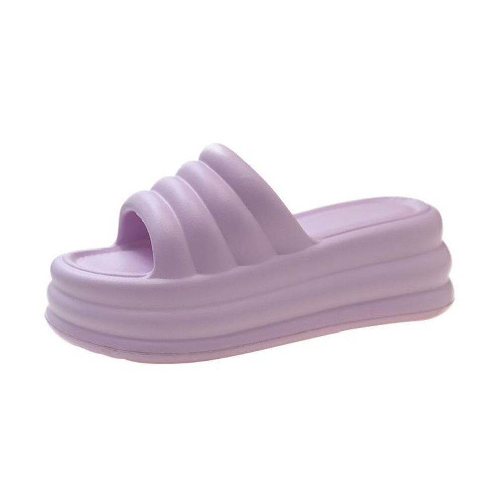 (purple, 40-41) Increased Beach Slippers Women's Summer Home Bathroom Non-slip Thick-soled Silent Sandals Comfortable Bread Slippers
