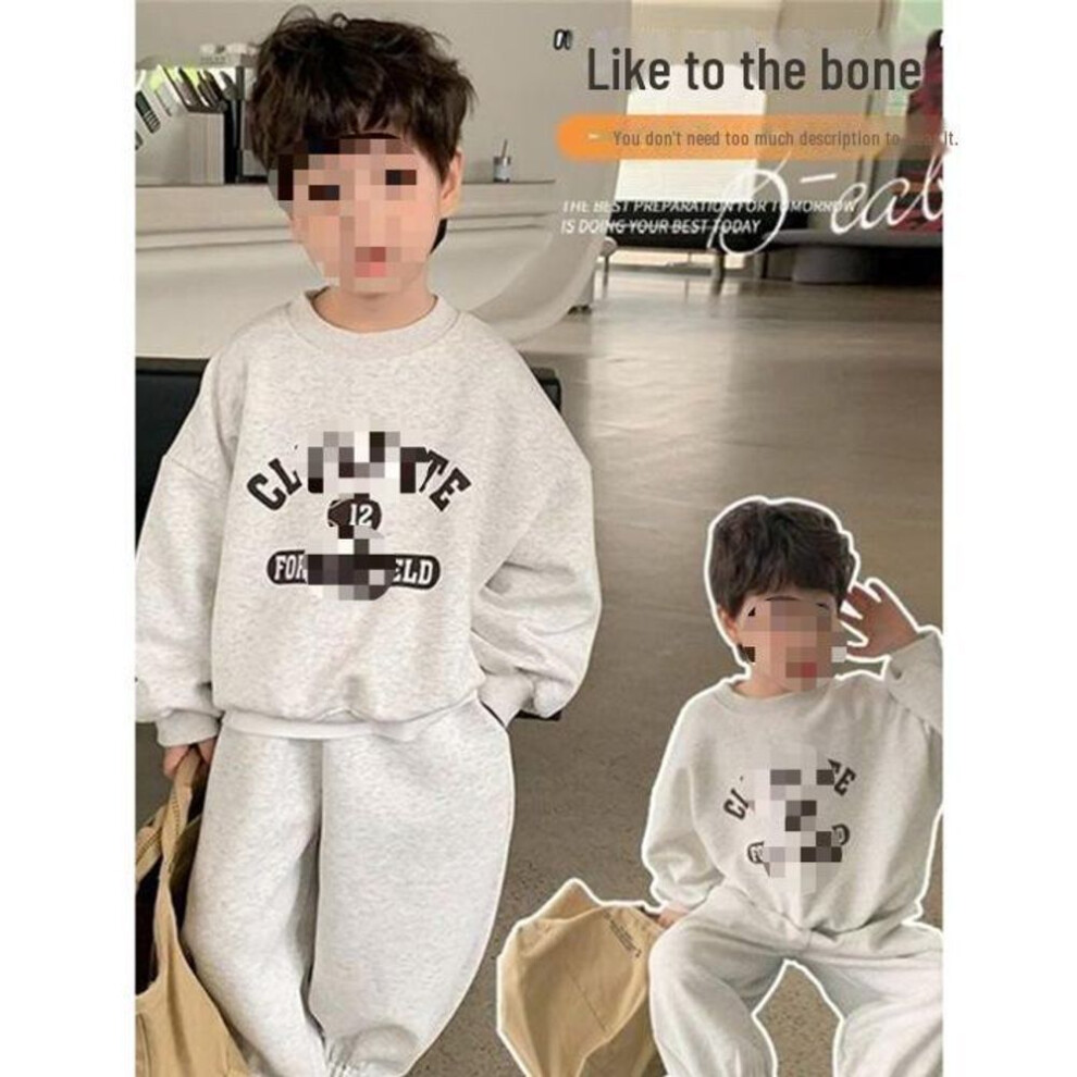 (gray, 140 cm) Boys' 2024 Spring/autumn Korean Style Letter Pullover & Sweatpants Two-piece Set