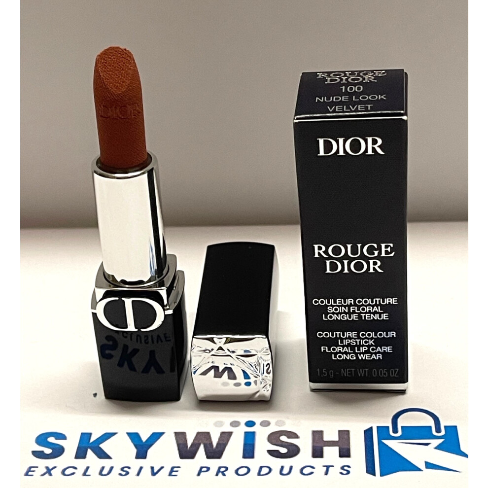 Dior Rouge Dior Lipstick in 100 Nude Look VELVET 1.5g Travel Mini Size BNIB