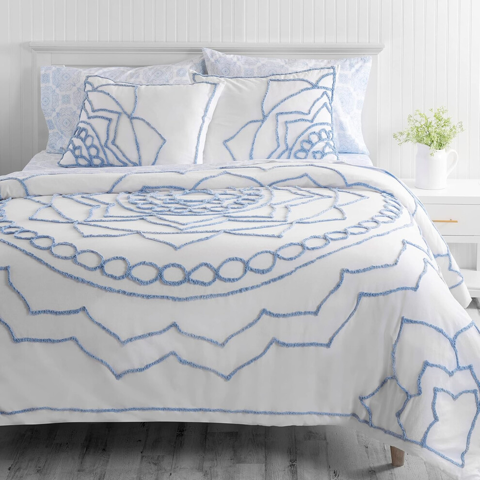 Martha Stewart Sophia Medallion Chenille Cotton Queen King Duvet Set Multi Piece | 1 Duvet Cover - Pillow Shams | Fashion Cover | Texture...