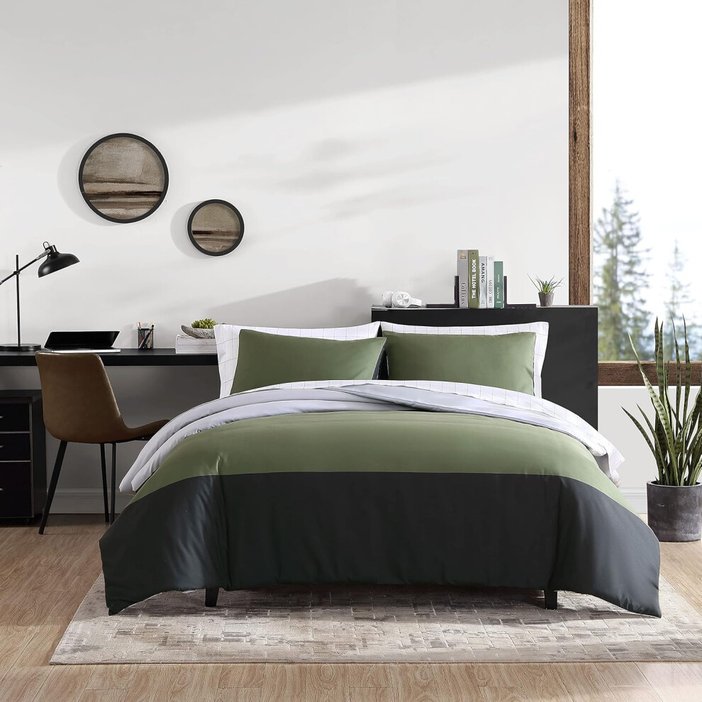 (Skyline Stripe Green, King) Eddie Bauer- King Duvet Cover Set, Reversible Bedding Set with Matching Sham(s), Casual Home D cor (Skyline Stripe Green, King)