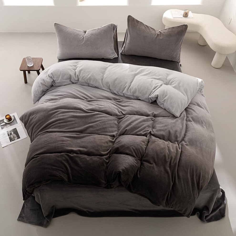 (3-green, Full-80"*90") Wellboo Grey Gradient Velvet Duvet Cover Sets Queen Silver Grey Fluffy Bedding Covers Modern Plain White and Dark Grey Flannel Quilt Cove...