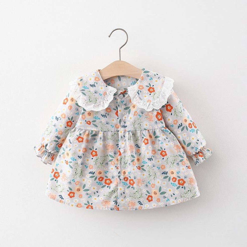(light blue, 80/6) 2022 Spring/Autumn Floral Lapel Princess Dress for Baby Girls - Korean Western Style 1090