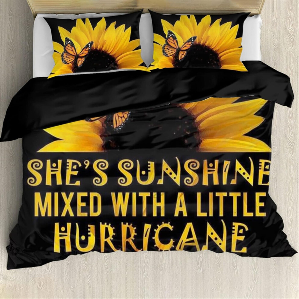 BIGCARJOB She's Sunshine Sunflower Duvet Cover 3pcs Soft Comforter Cover for Women Girls,Morden Black Floral Bedding Set,1 Duvet Cover+2 ...