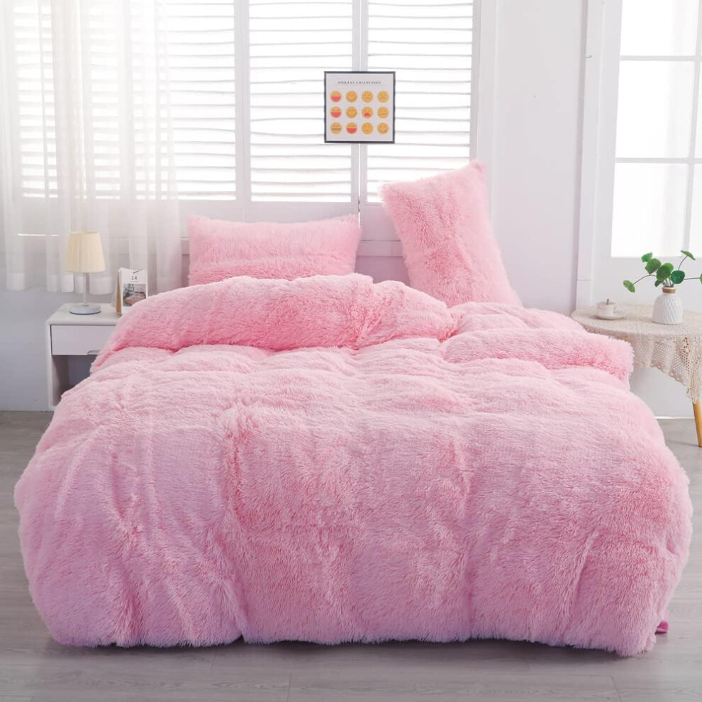 (Khaki-white, King) Chovy Faux Fur Plush Pink Duvet Cover Queen - 3PC Bed Set Ultra Soft Shaggy Flannel Velvet Fluffy Fuzzy Bedding（Duvet Cover x 1 Pillowcas...