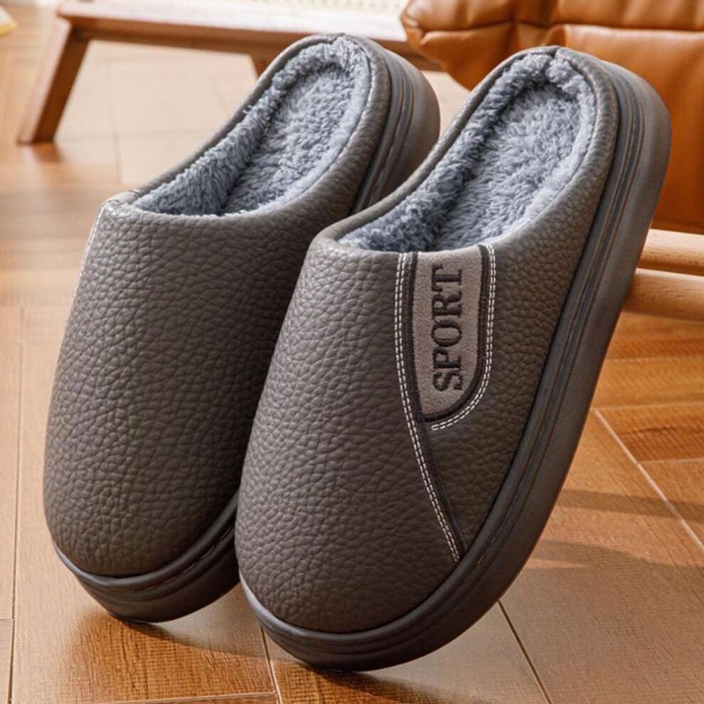 (gray, 46-47) Men's Extra Large Non-slip Indoor Winter Cotton Slippers - Warm, Thick Bottom, Plus Velvet