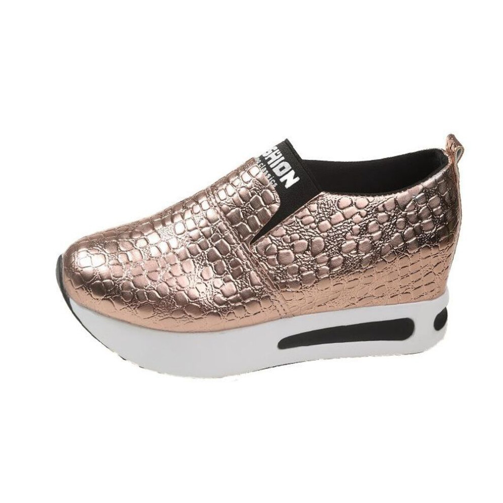 (gold, 39) Silver Pu Leather Platform Sneakers Women's Casual Non Slip Sports Shoes Women Slip On Loafers