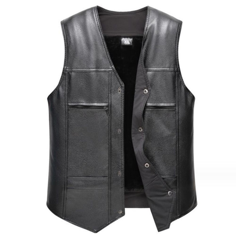 (4XL, black) Men's Autumn/winter Velvet Lined Casual Vests And Jackets: Thick, Warm, Large-size Leather Styles For Middle-aged Men.
