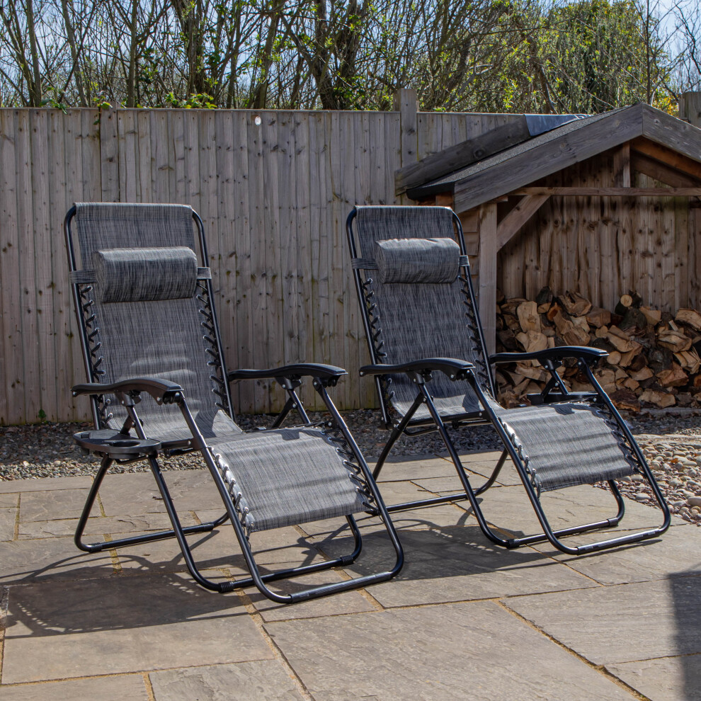 Grey Set Of 2 Multi Position Zero Gravity Relaxer Chair Sun Lounger In Mixed - Image 3