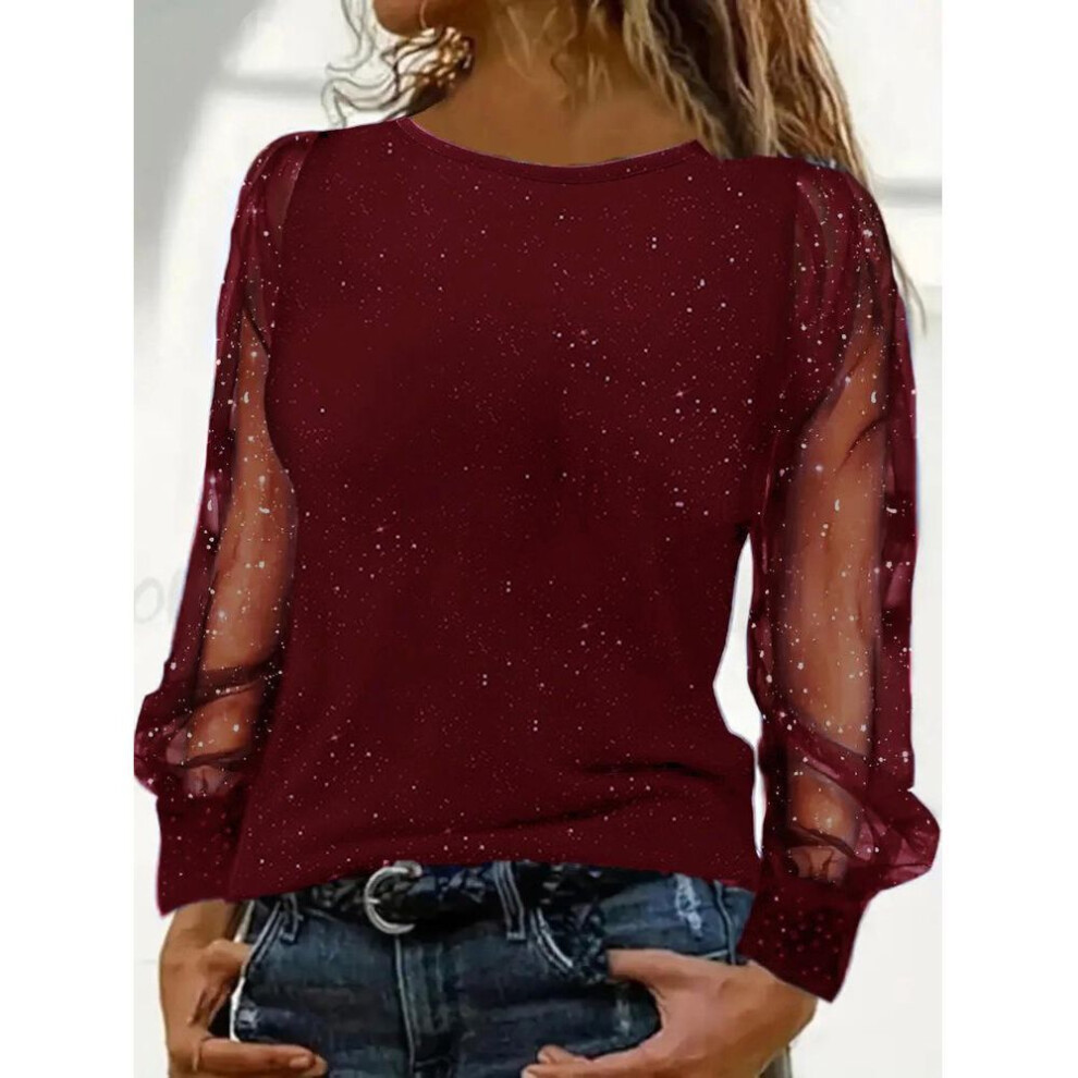 (4XL, claret) 2024 European & American Loose Round Neck Long Sleeve T-shirt
