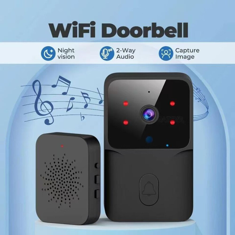 (black) WiFi Doorbell Wireless Intercom Doorbell Home Security WiFi Smart Video Call Door Bell with Camera