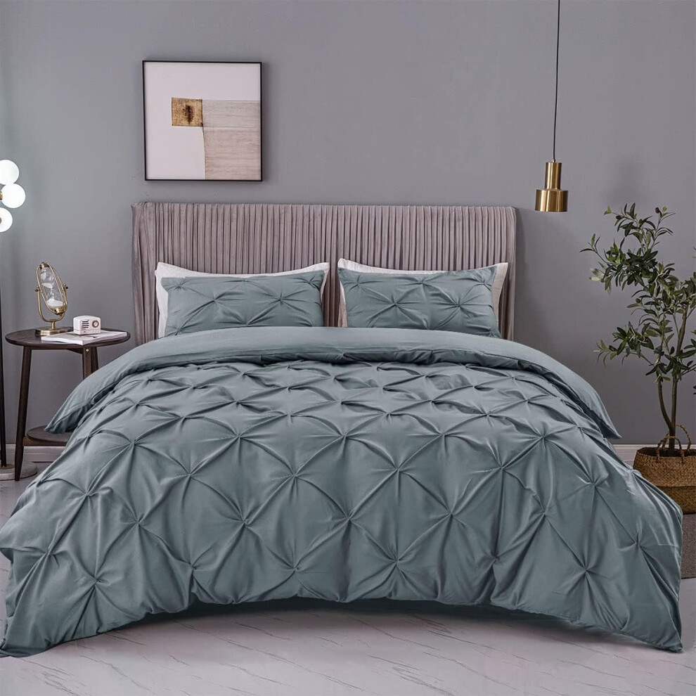 (White-120g Microfiber, Twin) ASHLEYRIVER 3 Piece Luxurious Pinch Pleated Full Duvet Cover with Zipper & Corner Ties 100% 120 g Microfiber Pintuck Duvet Cover Set(Full...