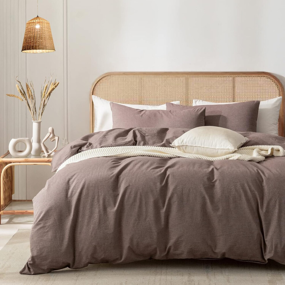 (Mauve Brown, Full) ZOVAN Full Duvet Cover Set - 100% Washed Cotton Super Soft Shabby Chic Durable 3 Pieces Home Bedding Set with Zipper Closure, Mauve Brown...