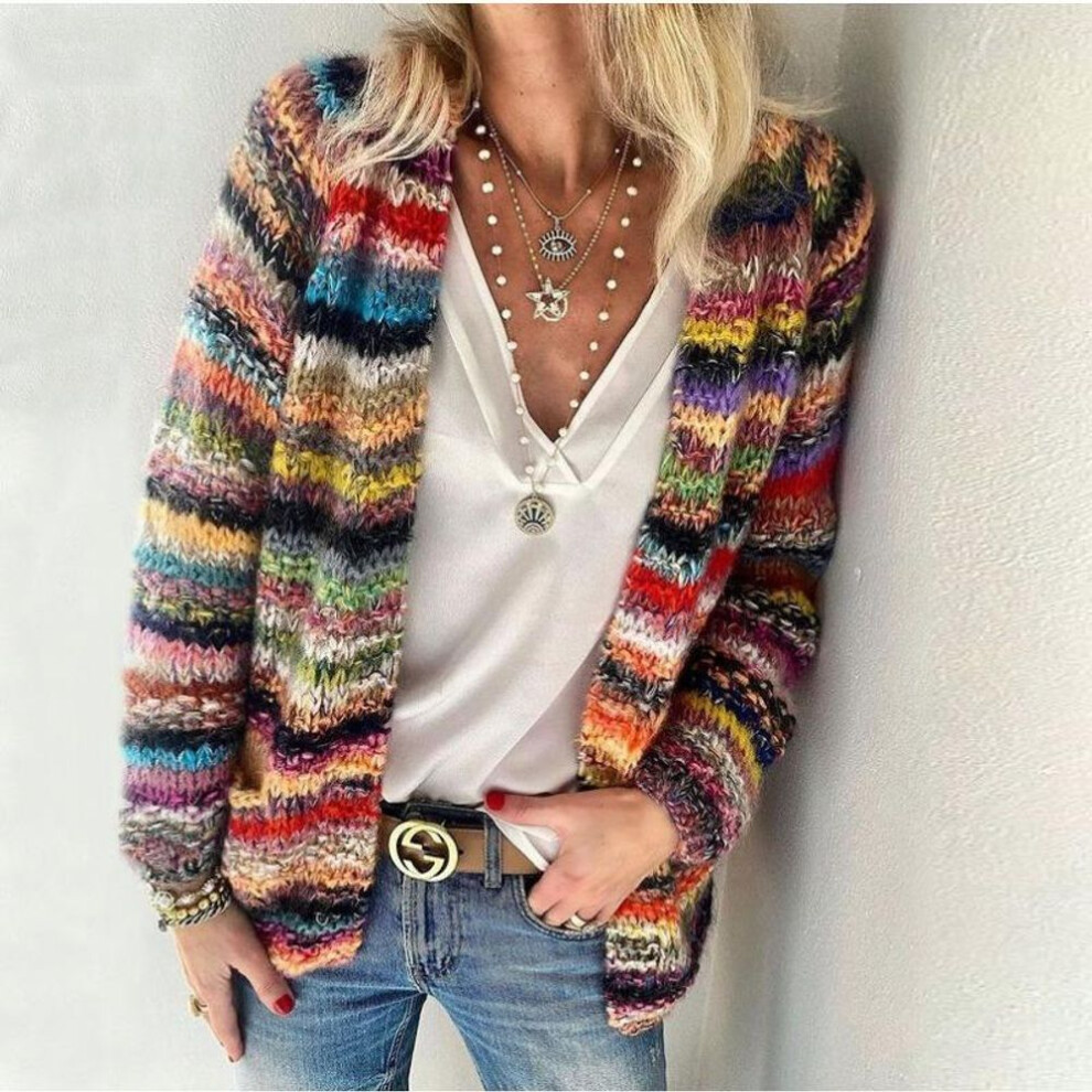 (L, red) Ladies Spring Sweater Knitted Cardigan Thin Jacket Loose Coat
