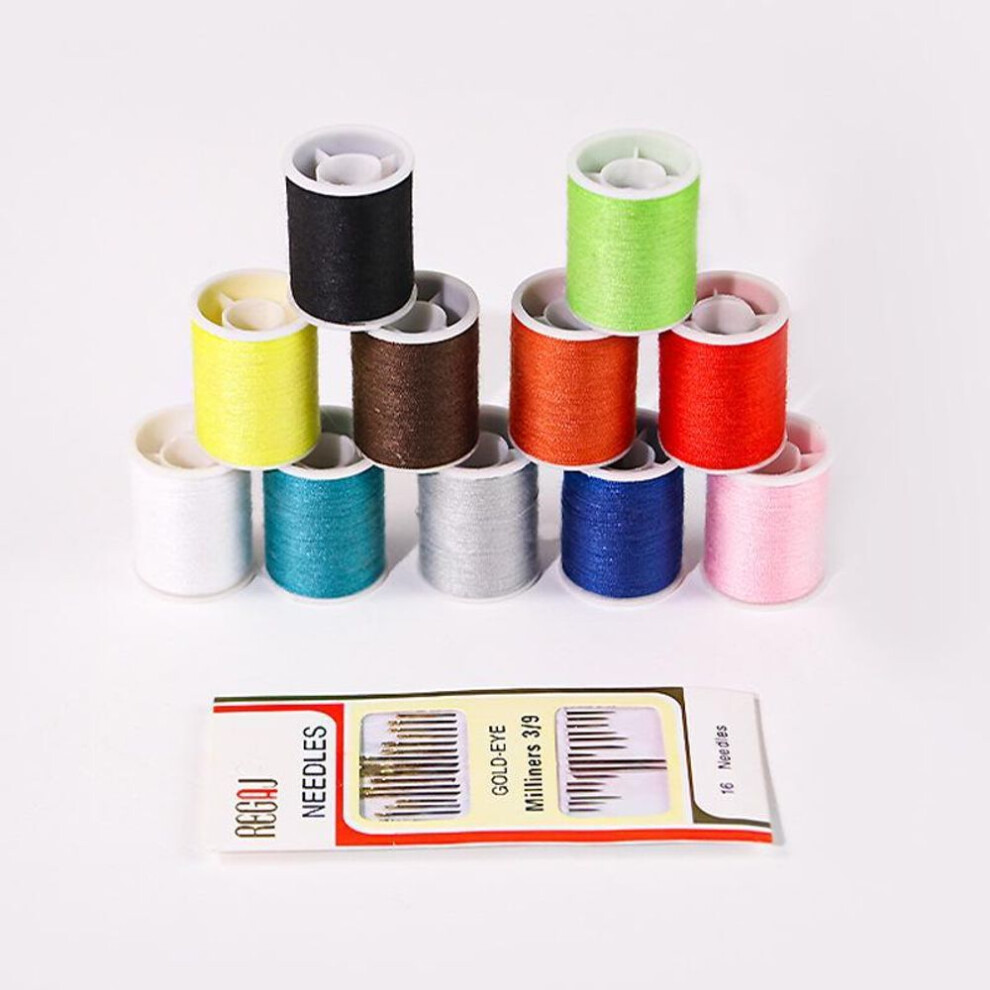 (as the picture, 11 color thread + cardboard needle) Portable 27-piece Sewing Kit: Thread, Needles, And Compact Needlework Bag