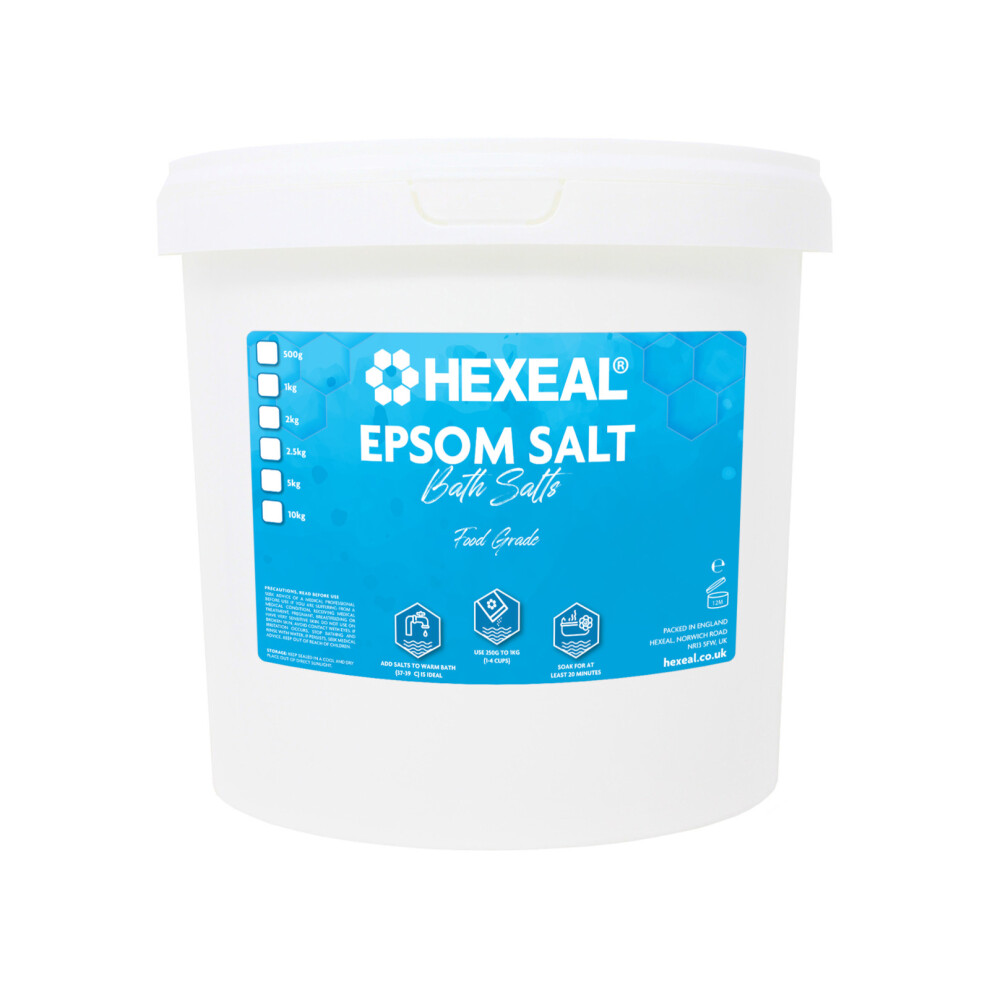 Hexeal Epsom Salt 2.5kg – 2.5kg Bucket of Food Grade Magnesium Sulphate