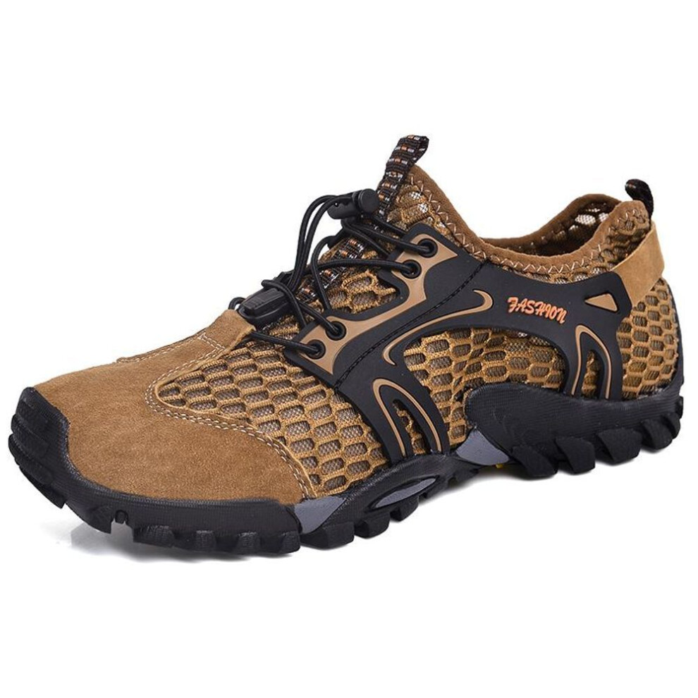 (brown, 45) Breathable Waterproof Hiking Shoes Men Suede Mesh Outdoor Sneakers Rock Climbing Shoes Man Sport Quick-Dry Shoes