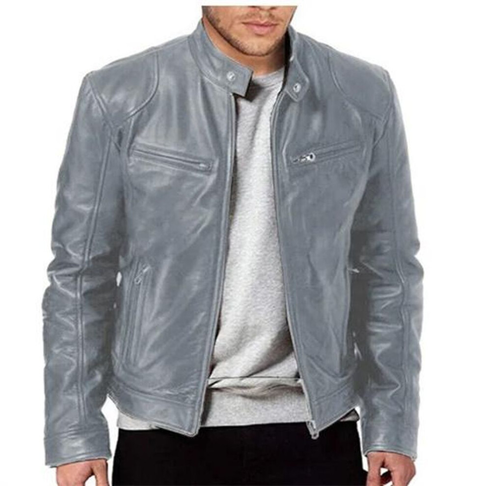 (grey, 4XL) 2025 Fashion Men Leather Jacket Mens Motorcycle PU Jacket Slim Fit Jackets Autumn New Zipper Windproof Leather Coat Men Clothing