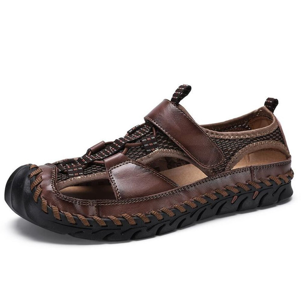 (bronze, 41) Leather Men Water Beach Sandals Summer Outdoor Casual Closed Toe Sports Sandals Non-slip Soft Hiking Wading Sneakers