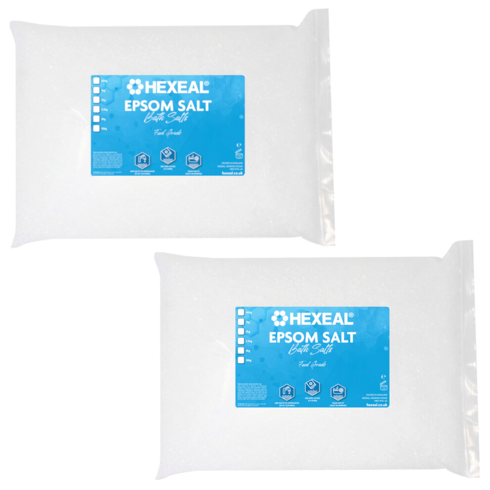 Hexeal Epsom Salt 10kg – 2 x 5kg Bag of Food Grade Magnesium Sulphate