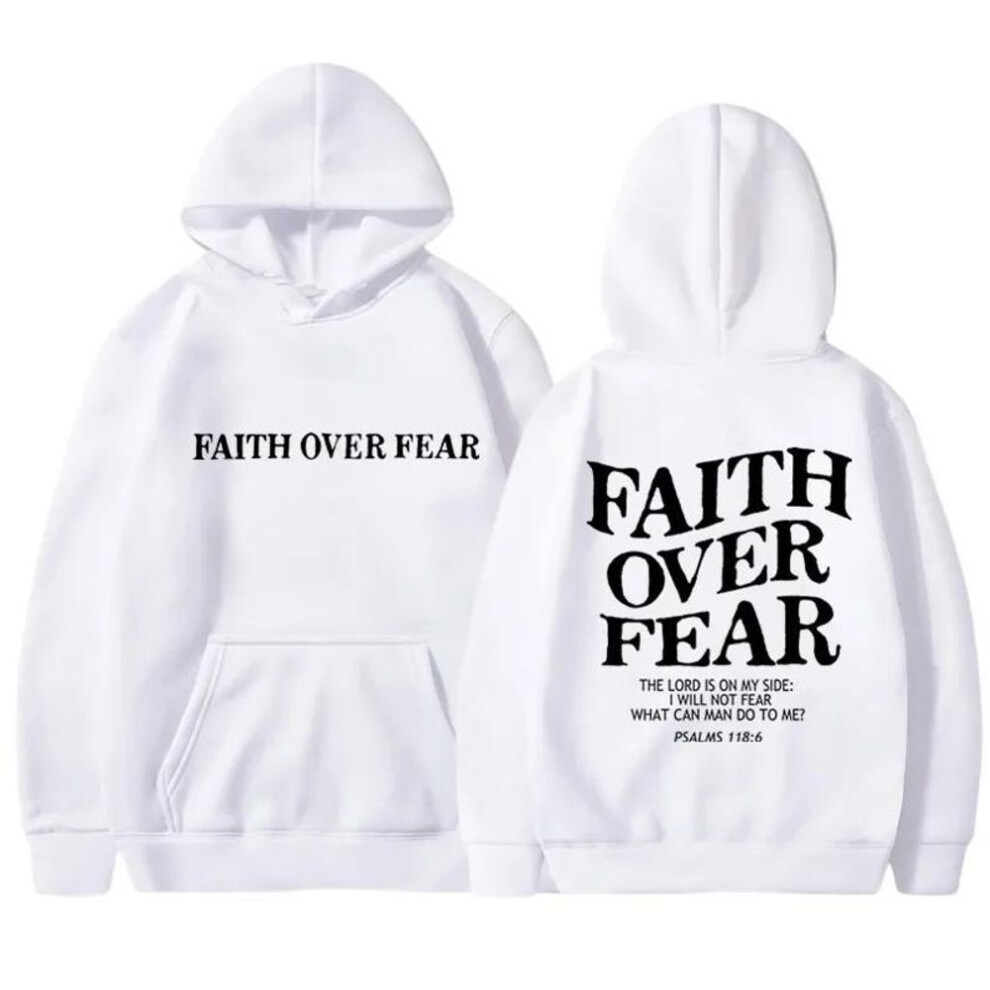 (XS, white) Faith Over Fear Print Hoodies For Men Women Casual Long Sleeve Hooded Sweatshirts Hip Hop Harajuku Hoodie Y2k Men Tops Hoodie