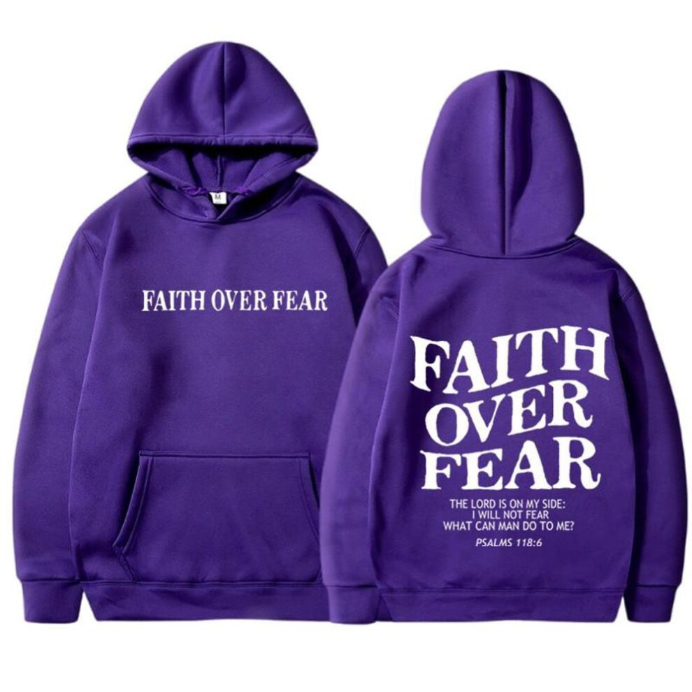 (XS, purple) FAITH OVER FEAR Print Hoodies for Men Women Casual Long Sleeve Hooded Sweatshirts Hip Hop Harajuku Hoodie Y2k Men Tops Hoodie
