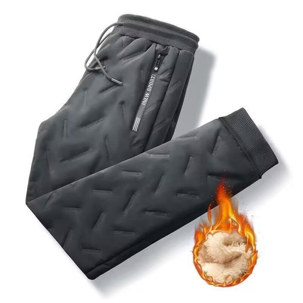 (gray, leggings; L) Men's Lambskin Waterproof Winter Pants: Loose, Velvet-lined, Thickened, Warm Cotton, Large Size, Straight Leg, Sports Trousers
