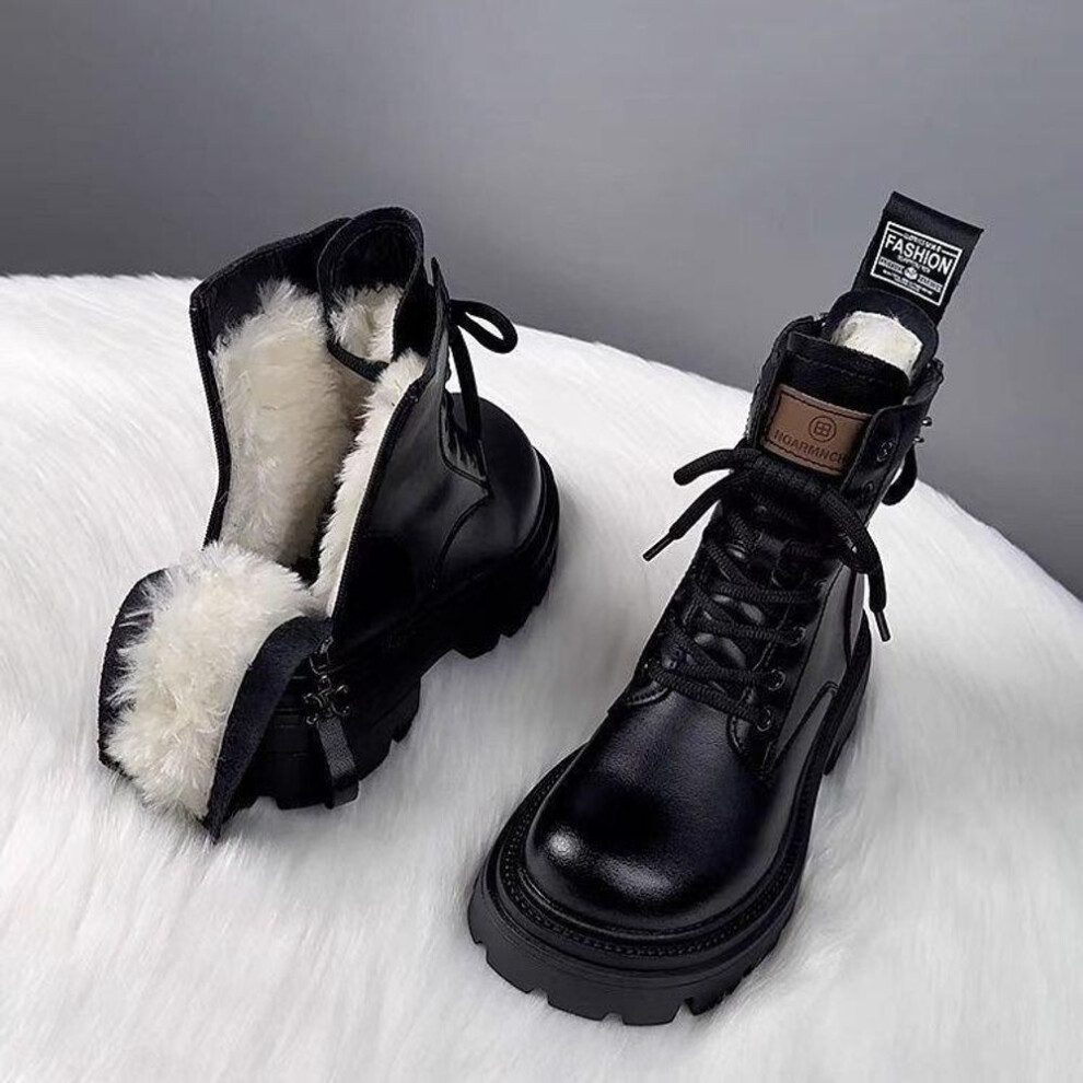 (as the picture, 36) thick-soled fur cotton boots for women's 2024 autumn and winter new snow velvet thickened cold-proof and warm Martin boots for women
