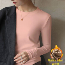 (Derong Arc, S, as the picture) Women's Double-Sided Velvet Long-Sleeve Bottoming Shirt - Warm, Slim Fit, Fashionable Autum/Winter Layered Top