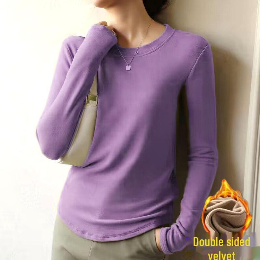 (Derong Arc, 3XL, purple) Women's Double-Sided Velvet Long-Sleeve Bottoming Shirt - Warm, Slim Fit, Fashionable Autum/Winter Layered Top