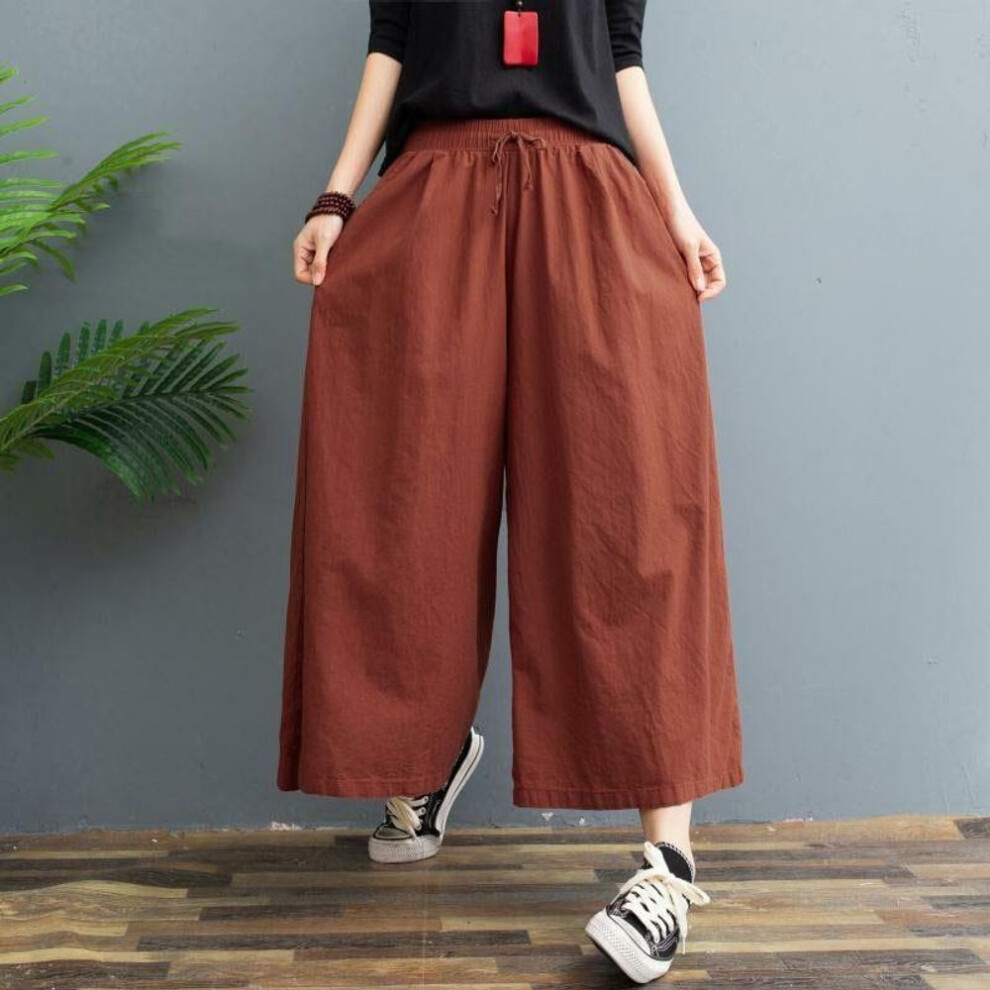 (as the picture, L) Women's Summer Thin Section Cotton Linen Skirt Pants Pure Colour Loose Draped Casual Eight Points Pants