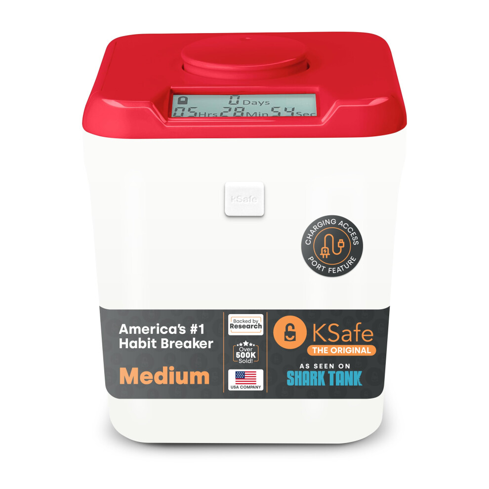Keukenkluis Kitchen Safe Time Locking Container (Medium) Timed Lock Box For Cell Phones Snacks And Other Unwanted Temptations (Red Lid + 5.5 White Base)