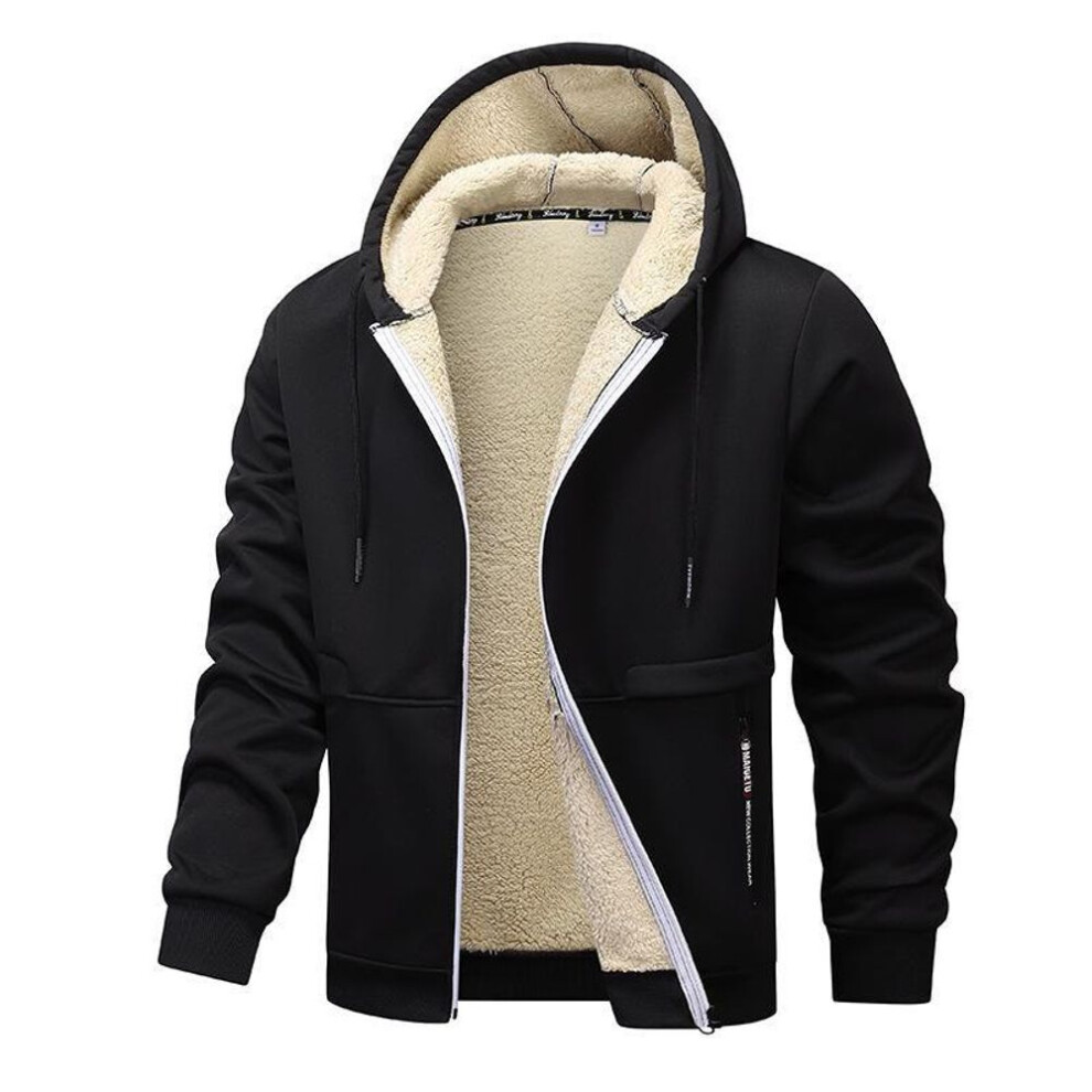 (black, S) European Style Lambskin Hooded Cardigan Sweater - Men's Autumn/Winter Casual Jacket