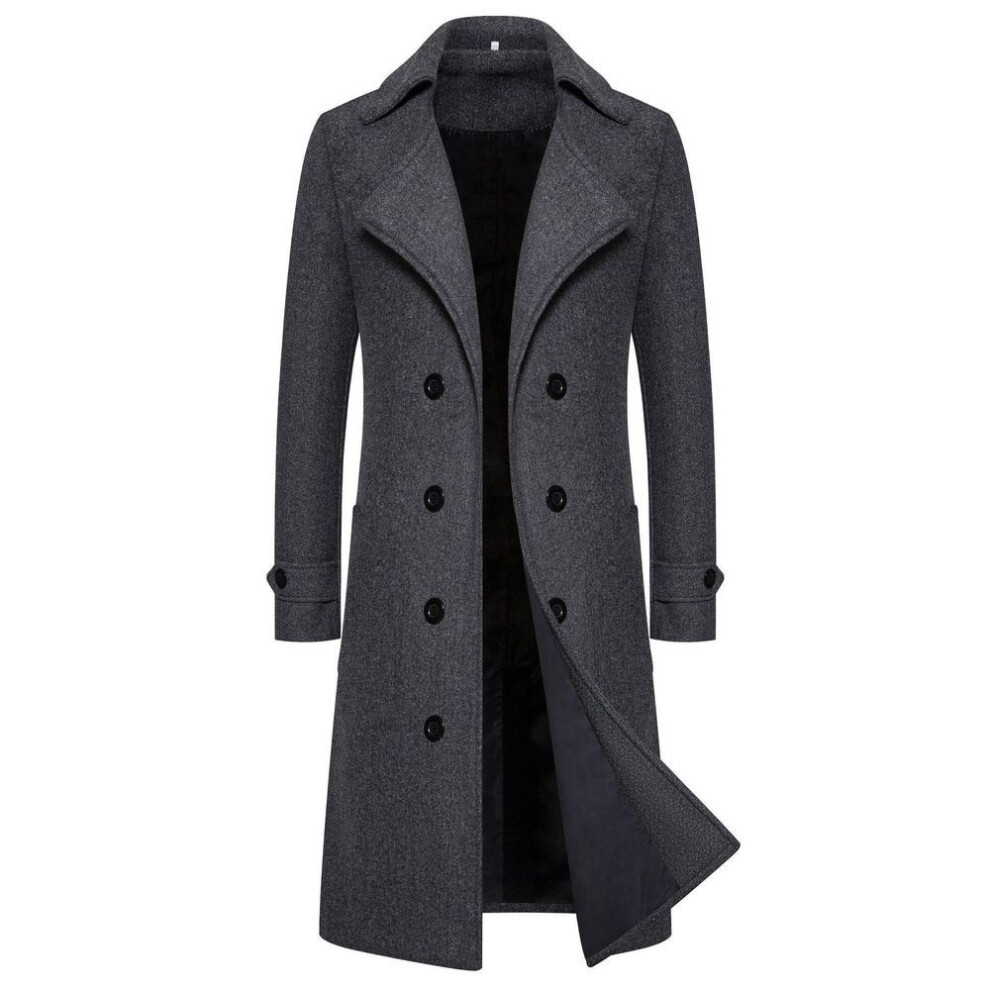 (dark gray, L) Men's Slim Fit Woolen Trench Coat, Long Double-breasted, 2024 Autumn/winter, Sizes M-4xl