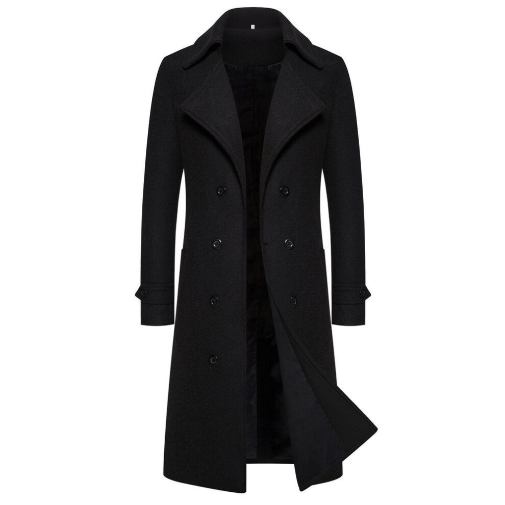 (black, 5XL) Men's Slim Fit Woolen Trench Coat, Long Double-breasted, 2024 Autumn/winter, Sizes M-4xl