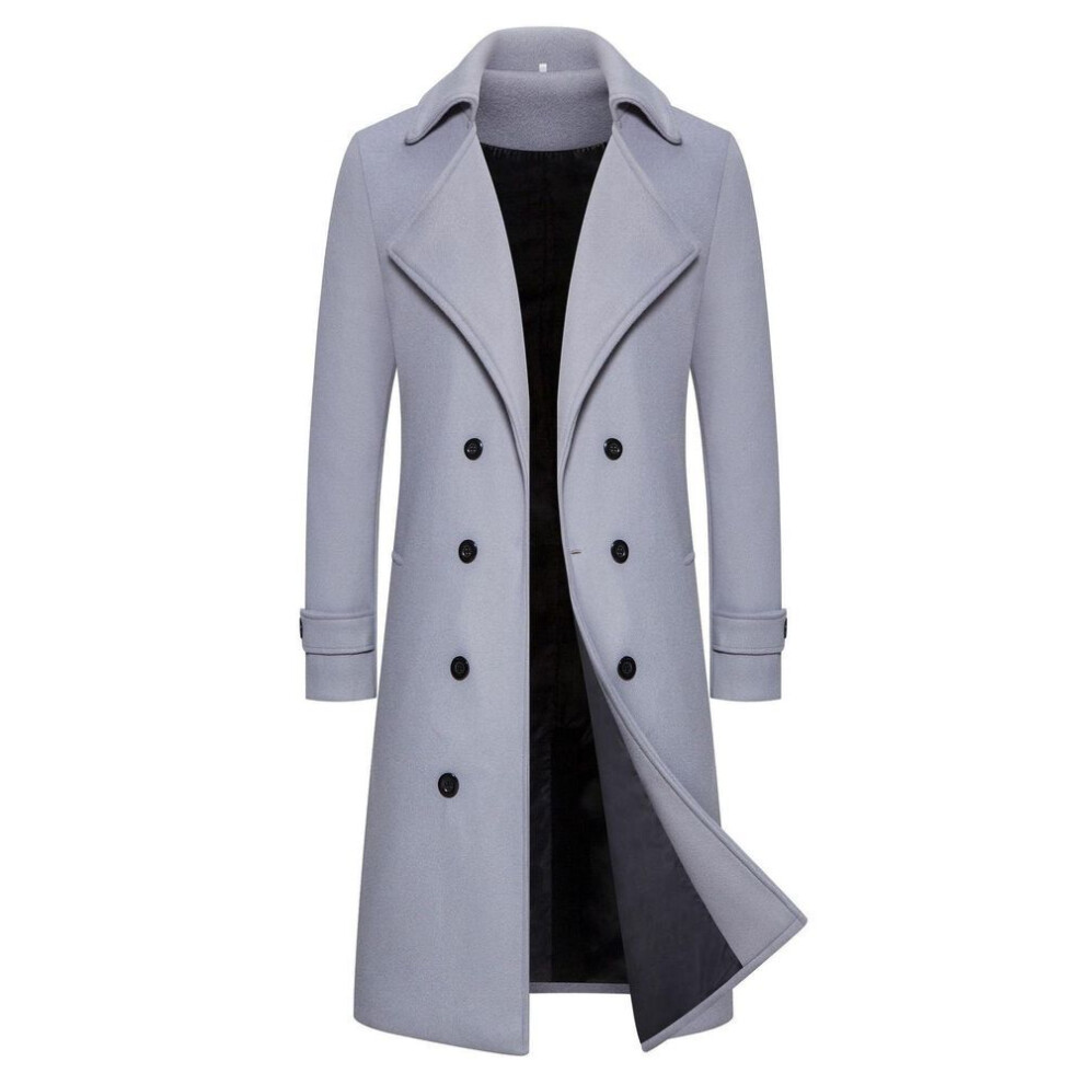 (light grey, 4XL) Men's Slim Fit Woolen Trench Coat, Long Double-breasted, 2024 Autumn/winter, Sizes M-4xl