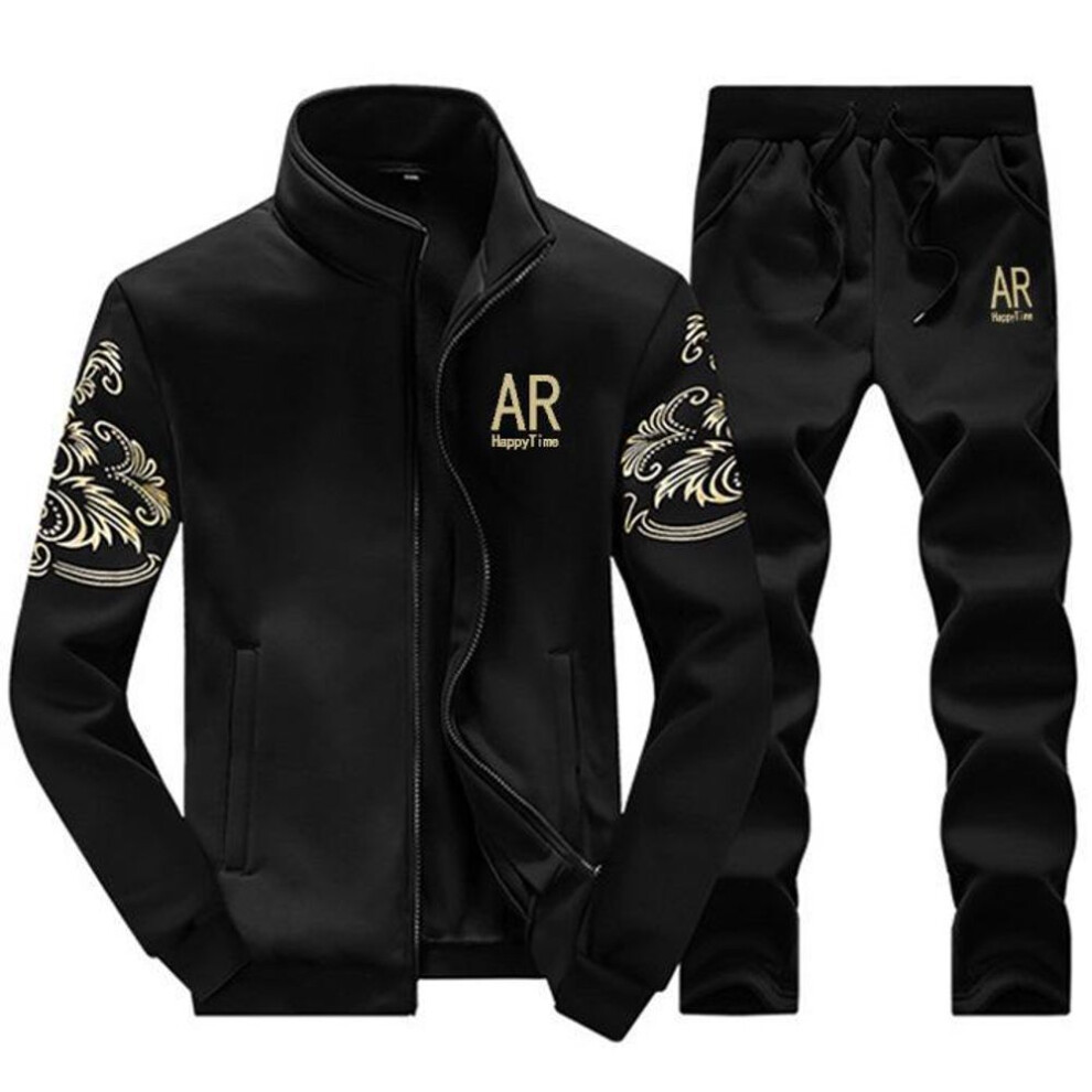 (black, XXL) 2025 Men's Slim Korean Cardigan Sports Suit - Spring/Autumn Fashion