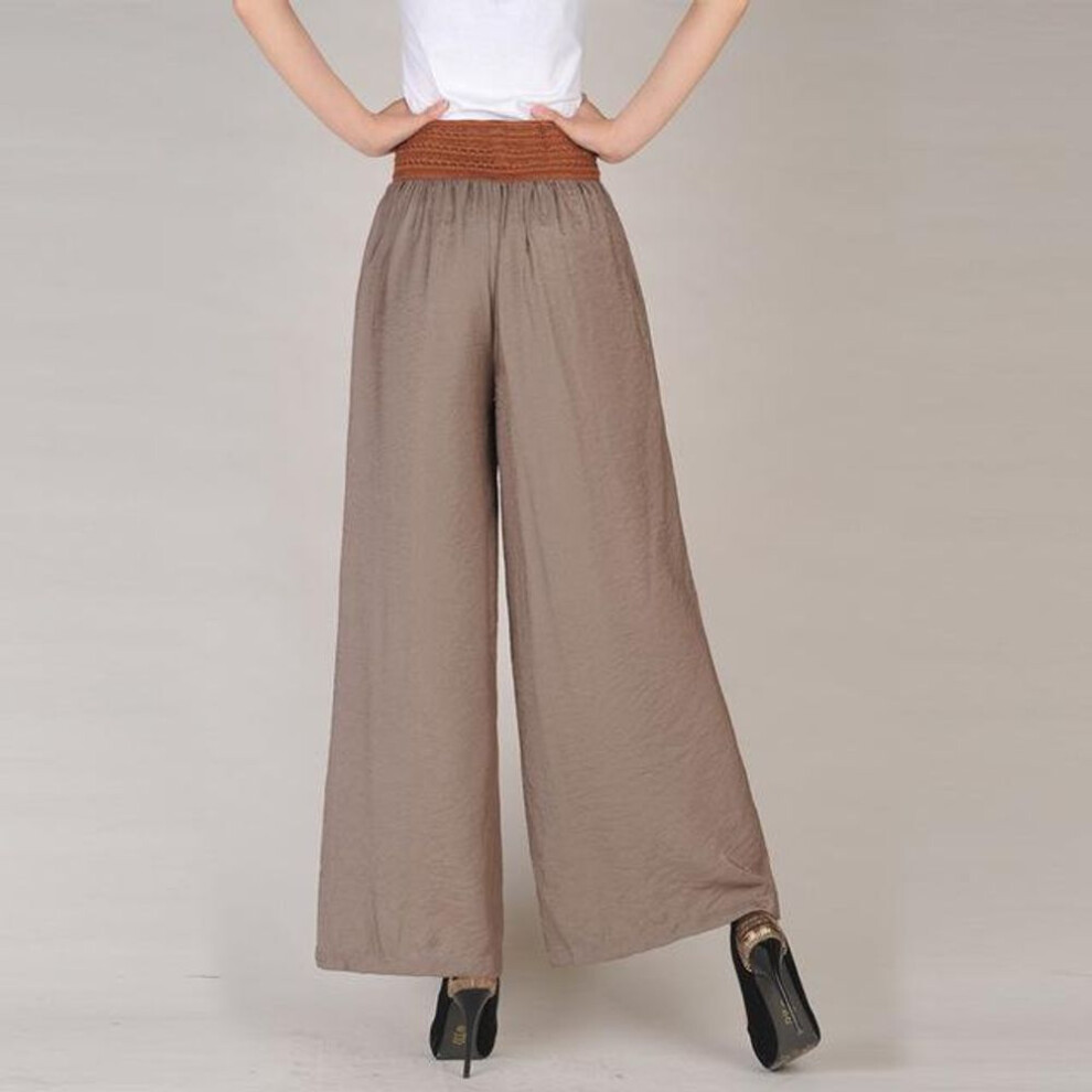 (khaki, One Size) Plus Size Wide Leg Trousers Vintage High Waist Belt Causal Bandage Women's Pants Casual Large Size Pantalon Femme