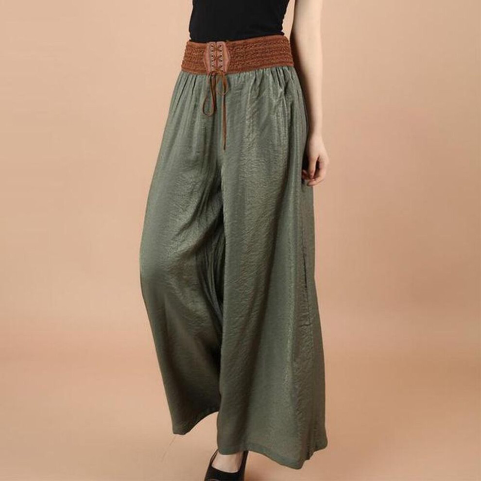 (army green, One Size) Plus Size Wide Leg Trousers Vintage High Waist Belt Causal Bandage Women's Pants Casual Large Size Pantalon Femme